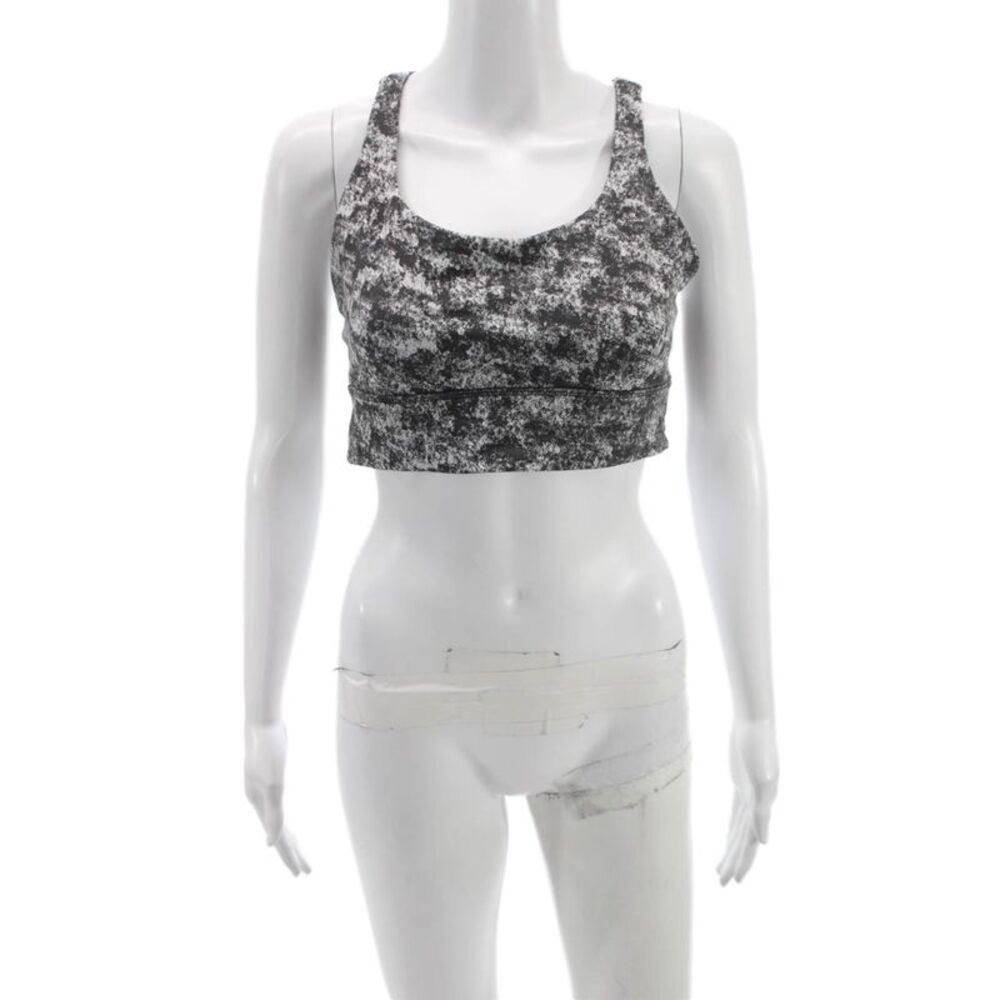 Lululemon Womens Printed Crisscross Scoop Neck Sports Bra Black Size 10